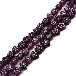 Old Rose Handmade Millefiori Glass Bead Strands, Plum Bossom, Old Rose, 6~7x6~8x2.5~3mm, Hole: 1mm, about 63~65pcs/strand, 15.55 inch~15.94 inch(39.5~40.5cm)