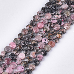 Rhodonite Rhodonite naturelles brins de perles, facette, plat rond, 6~6.5x3.5mm, Trou: 0.8mm, Environ 59~60 pcs/chapelet, 14.9 pouces ~ 15.1 pouces