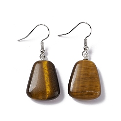 Tiger Eye Natural Tiger Eye Trapezoid Dangle Earrings, Platinum Brass Jewelry for Women, 41mm, Pin: 0.7mm