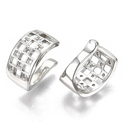 Real Platinum Plated Brass Micro Pave Clear Cubic Zirconia Cuff Earrings, Nickel Free, Hollow, Real Platinum Plated, 15x9x12mm, Inner Diameter: 12x8mm