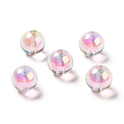 Pink Two Tone UV Plating Rainbow Iridescent Acrylic Beads, Round, Pink, 15~15.5x15.5~16mm, Hole: 3~3.1mm