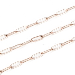 Oro Rosa Revestimiento iónico (ip) 304 cadenas de clip de acero inoxidable, cadenas portacables alargadas estiradas, soldada, con carrete, oro rosa, 10x3.5x0.8 mm, aproximadamente 32.8 pies (10 m) / rollo