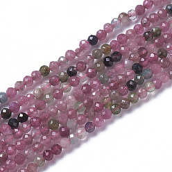 Tourmaline Natural Tourmaline Beads Strands, Faceted, Round, 3~3.5x2~3.5mm, Hole: 0.2mm, about 120~189pcs/strand, 16.2~16.4 inch(41.3~41.7cm)