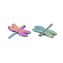 Rainbow Color 201 Stainless Steel Pendants, Dragonfly, Rainbow Color, 29.5x30x2mm, Hole: 2mm