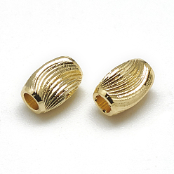 Real 18K Gold Plated Brass Corrugated Beads, Barrel, Real 18K Gold Plated, 6x4mm, Hole: 1mm