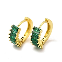 Dark Green Brass Cubic Zirconia Hoop Earrings for Women, Real 18K Gold Plated, Lead Free & Cadmium Free, Dark Green, 15x5.5x14.5mm, Pin: 1mm