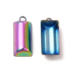 Rainbow Color Placage ionique (ip) 304 pendentifs en acier inoxydable, charme demi-colonne, couleur arc en ciel, 19x17.5x4.5mm, Trou: 1.6mm