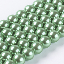 Vert Mer Moyen Brins de perles rondes en verre teinté écologique, Grade a, cordon en coton fileté, vert de mer moyen, 10mm, Trou: 0.7~1.1mm, Environ 42 pcs/chapelet, 15 pouce