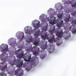Фиолетовый Природный аметист нитей бисера, круглые, окрашенные, граненые, фиолетовые, 7~8x8 мм, отверстие : 1.2 мм, около 38~40 шт / нитка, 15.16 дюйм (38.5 см)