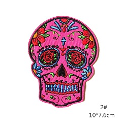 Hot Pink Sugar Skull Appliques for Cinco de Mayo, Computerized Embroidery Cloth Iron On/Sew On Patches, Costume Accessories, Hot Pink, 100x75~76mm