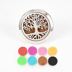 Random Single Color or Random Mixed Color Alloy Car Diffuser Locket Clips, with 304 Stainless Steel Findings and Random Single Color Non-Woven Fabric Cabochons Inside, Magnetic, Flat Round with Tree of Life, Random Single Color, 36.5x30.5mm