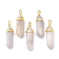 Crazy Agate Natural Crazy Agate Pointed Pendants, with Random Brass Pendant Hexagon Bead Cap Bails, Golden, Bullet, 38.5~40x12~12.5x10~11mm, Hole: 3x4.5mm
