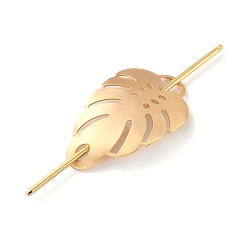 Light Gold Alloy Hair Sticks, Hollow Hair Ponytail Holder, for DIY Hair Stick Accessories, Monstera Leaf, Light Gold, 126x2.5mm