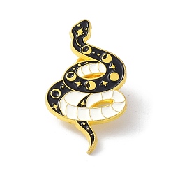 White Snake with Moon & Star Black Art Cool Enamel Pin, Alloy Enamel Brooch for Backpacks Clothes, Golden, White, 32x18x9.5mm, Pin: 1mm