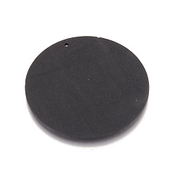 Noir Bois gros pendentifs, plat rond, teint, noir, 60~60.5x2.5mm, Trou: 1.5mm