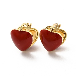 Rojo Oscuro Aretes de aro con corazón esmaltado, joyas de latón dorado para mujer, de color rojo oscuro, 17.5x14.5x16.5 mm, pin: 1 mm