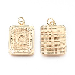 Letter C Brass Pendants, with Jump Rings, Cadmium Free & Nickel Free & Lead Free, Rectangle with Letter, Real 18K Gold Plated, Letter.C, 22.5x16x2mm, Jump Ring: 5x1mm, 3mm inner diameter