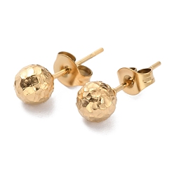Oro Cuentas redondas texturizadas con baño de iones (ip) 304 fornituras de aretes de acero inoxidable, con orejeras / aretes y agujero, dorado, 17x6 mm, pin: 0.8 mm
