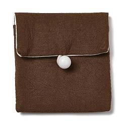 Coconut Brown Burlap Packing Button Pouches Bags, for Jewelry Packaging, Rectangle, Coconut Brown, 9.3x8.5x0.8~1.45cm