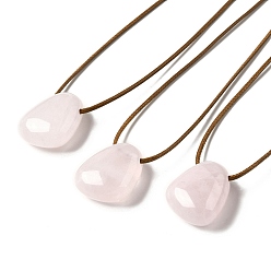 Rose Quartz Natural Rose Quartz Triangle Pendant Necklace with Waxed Cord for Women, 15.75~29.92 inch(40~76cm)