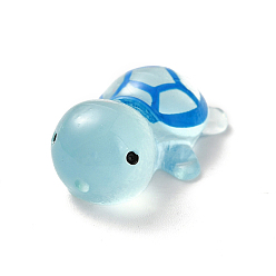 Bleu Ciel Clair Cabochons d'animaux marins en résine translucide lumineuse, petite tortue, lumière bleu ciel, 23x13x8.5mm