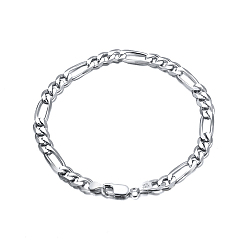 Platinum Rhodium Plated 925 Sterling Silver Figaro Chain Bracelets, with S925 Stamp, Platinum, 6-1/2 inch(16.5cm)