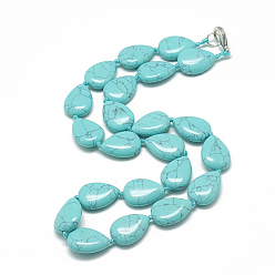 Synthetic Turquoise Synthetic Turquoise Beaded Necklaces, with Alloy Lobster Clasps, teardrop, 18.1 inch~18.5  inch(46~47cm), Teardrop: 18x13.5mm
