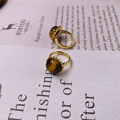 Golden Natural Tiger Eye Half Round Adjustable Ring, Golden Brass Finger Ring, Golden, Inner Diameter: 18mm