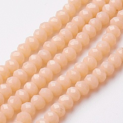 PeachPuff Faceted Imitation Jade Glass Beads Strands, Rondelle, PeachPuff, 4~4.5x3mm, Hole: 0.5mm, about 130~135pcs/strand, 15.5~16 inch(39~40cm)