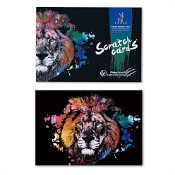 Lion Scratch Rainbow Painting Art Paper, DIY Scratchboard with Paper Card and Sticks, Lion Pattern, 40.5x28.5cm, 2pcs/set