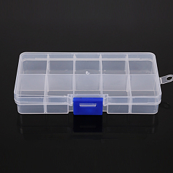 Clair 10 grilles bacs à billes amovibles en plastique transparent, avec couvercles et fermoirs bleus, rectangle, clair, 12.8x6.5x2.2 cm
