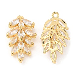 Real 18K Gold Plated Brass and Clear Cubic Zirconia Pendants, Leaf, Real 18K Gold Plated, 22.5x12.5x7mm, Hole: 1.4mm
