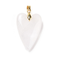 Quartz Crystal Natural Quartz Crystal Pendants, Rock Crystal Pendants, with Rack Plating Golden Plated Brass Findings, Long-Lasting Plated, Heart, 32~34x20x8mm, Hole: 4x4mm