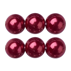 Crimson Eco-Friendly Dyed Glass Pearl Round Beads Strands, Grade A, Cotton Cord Threaded, Crimson, 4~4.5mm, Hole: 0.7~1.1mm, about 104pcs/strand, 15 inch