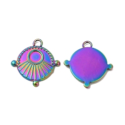 Rainbow Color Ion Plating(IP) 304 Stainless Steel Pendant Cabochons Settings, Flat Round, Rainbow Color, Tray: 4mm , 16.5x16x1.5mm, Hole: 1.6mm