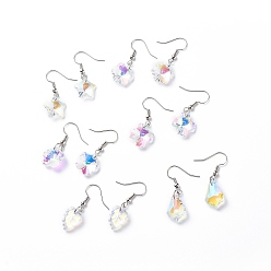 Platinum 6 Pairs 6 Style Colorful Rhinestone Flower & Cross & Leaf & Teardrop Dangle Earrings, Brass Jewelry for Women, Platinum, 32~35mm, Pin: 0.5mm, 1 Pair/style
