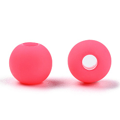 Hot Pink Frosted Acrylic Beads, Round, Hot Pink, 6x5.5mm, Hole: 1.8mm, about 4430pcs/500g