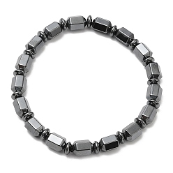 Black Synthetic Non-Magnetic Hematite Column Beaded Stretch Bracelets, Black, Inner Diameter: 2-3/4 inch(6.92cm)