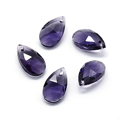 Purple Faceted Glass Pendants, Teardrop, Purple, 15x9.5x5.5mm, Hole: 1mm
