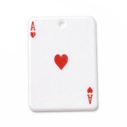 Rouge Pendentifs acryliques imprimés, rectangle avec motif de cartes à jouer, as de cœur, rouge, 36x25.5x2mm, Trou: 1.8mm