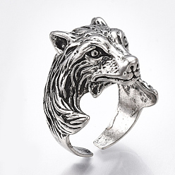 Plata Antigua Aleación anillos de dedo del manguito, anillos de banda ancha, lobo, plata antigua, tamaño de EE. UU. 9 3/4 (19.5 mm)
