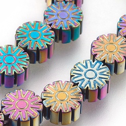 Multi-color Plated Electroplated Non-magnetic Synthetic Hematite Bead Strand, Flower, Multi-color Plated, 6.5x3mm, Hole: 1mm, about 61pcs/strand, 15.7 inch(40cm)