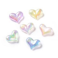 Couleur Mélangete Placage uv perles acryliques irisées arc-en-ciel, avec de la poudre de paillettes, cœur, couleur mixte, 16.5x22.5x9mm, Trou: 1.6mm