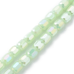 Pale Green Imitation Jade Glass Beads Strands, Faceted, Barrel, Pale Green, 9x8mm, Hole: 1.2mm, about 80pcs/strand, 27.64''(70.2cm)