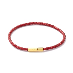 Red Braided Leather Cord Bracelet for Women, Golden, Red, 7-5/8 inch(19.3cm)