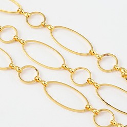 Golden Brass Handmade Chains, Unwelded, with Spool, Golden, 10mm wide, 10-25mm long, 1mm thick, about 32.8 Feet(10m)/roll