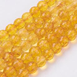 Goldenrod Natural Quartz Crystal Beads Strands, Dyed & Heated, Imitation Citrine, Faceted, Round, Goldenrod, 8mm, Hole: 1mm, about 24pcs/strand, 7.4 inch