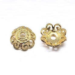 Real 18K Gold Plated Real 18K Gold Plated 4-Petal 925 Sterling Silver Bead Caps, Flower, Golden, 7x3mm, Hole: 1mm, about 90pcs/20g