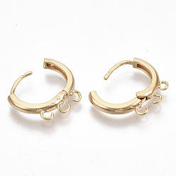 Real 18K Gold Plated Brass Huggie Hoop Earring Findings, with Horizontal Loop, Nickel Free, Real 18K Gold Plated, 17~18x16x2.5mm, Hole: 1.4mm, Pin: 1mm