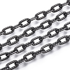 Gunmetal Aluminium Textured Cable Chains, Unwelded, with Spool, Gunmetal, 9x5x1.3mm, about 98.43 Feet(30m)/Roll